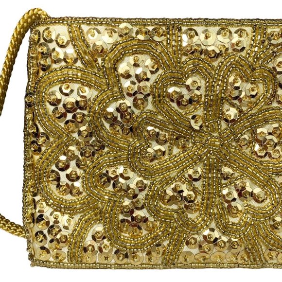 VINTAGE LA REGALE LTD. Art Deco Sequin & Seed Bead Crossbody Evening Bag - Picture 6 of 8